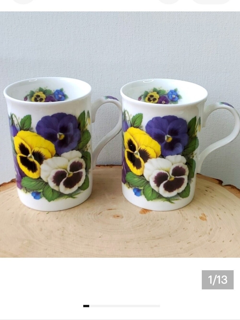Crown Trent Set of 4 Fine Bone China Porcelain Violet Pansy Mugs Made in England